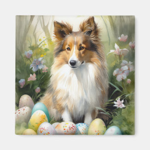 Shetland Sheepdog mit Ostereiern Urlaub Magnet