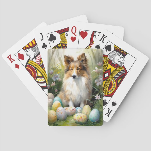 Shetland Sheepdog mit Ostereiern Urlaub Spielkarten (Rückseite)