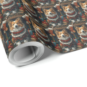 Shetland Sheepdog mit Weihnachtsgeschenken Kamin Geschenkpapier