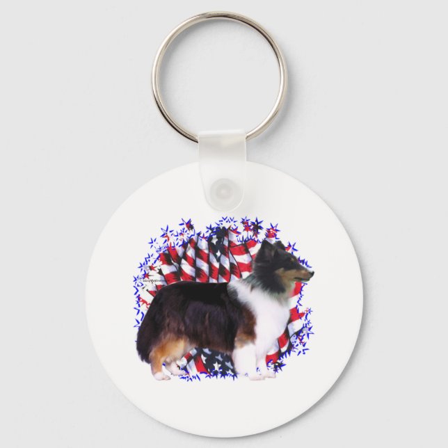 Shetland Sheepdog Patriot Schlüsselanhänger (Vorderseite)