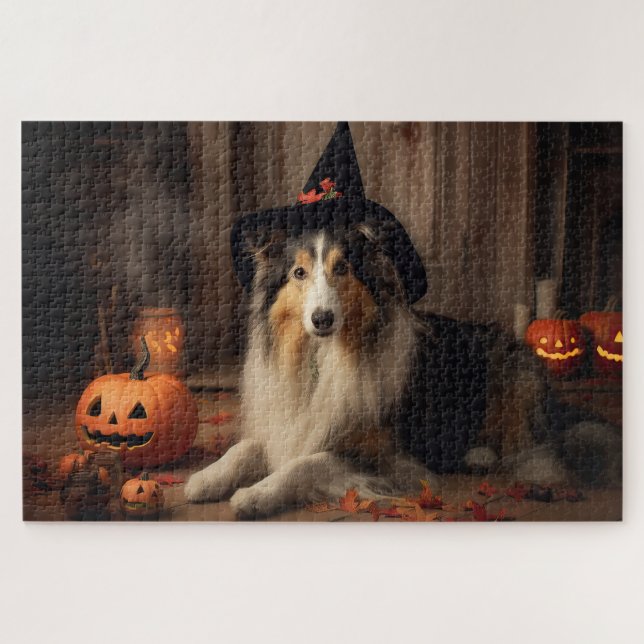 Shetland Sheepdog Pumpkins Halloween Beängstigend (Horizontal)