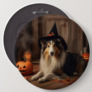 Shetland Sheepdog Pumpkins Halloween Beängstigend Button