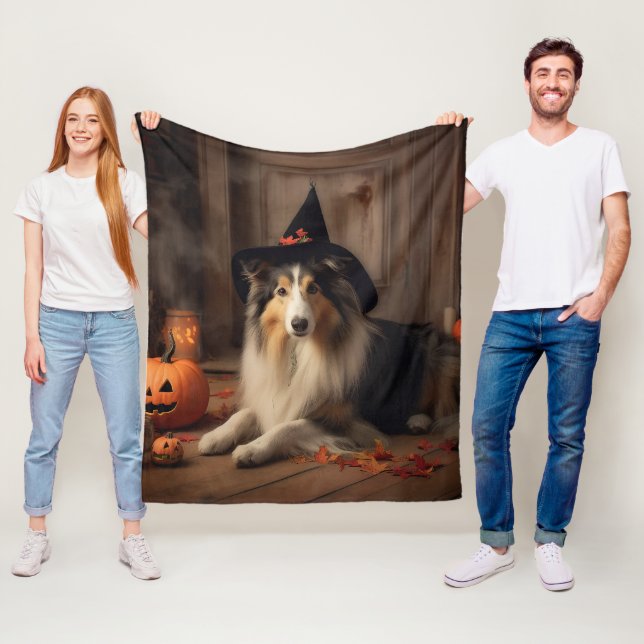 Shetland Sheepdog Pumpkins Halloween Beängstigend Fleecedecke (Beispiel)
