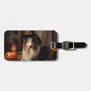 Shetland Sheepdog Pumpkins Halloween Beängstigend Gepäckanhänger