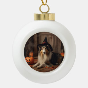 Shetland Sheepdog Pumpkins Halloween Beängstigend Keramik Kugel-Ornament