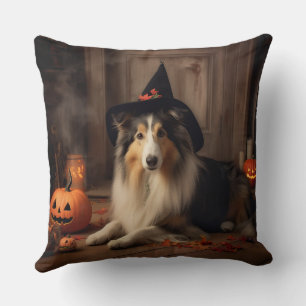 Shetland Sheepdog Pumpkins Halloween Beängstigend Kissen