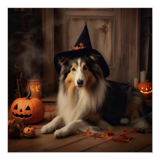 Shetland Sheepdog Pumpkins Halloween Beängstigend Poster (Vorderseite)