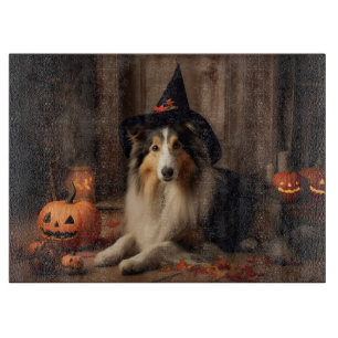 Shetland Sheepdog Pumpkins Halloween Beängstigend Schneidebrett