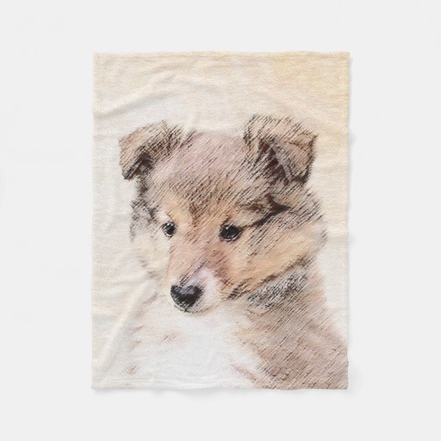 Shetland Sheepdog Puppy Malerei Original Dog Art Fleecedecke (Vorderseite)