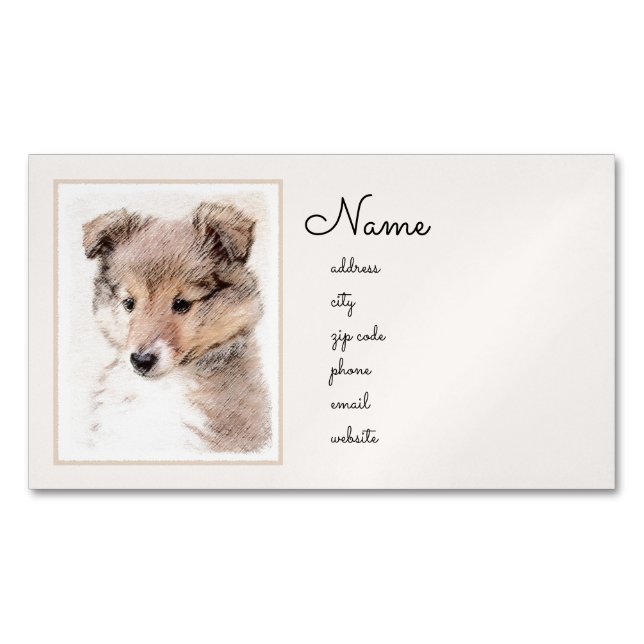 Shetland Sheepdog Puppy Malerei Original Dog Art Magnetische Visitenkarte (Vorderseite)