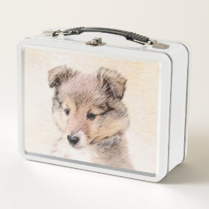 Shetland Sheepdog Puppy Malerei Original Dog Art Metall Brotdose