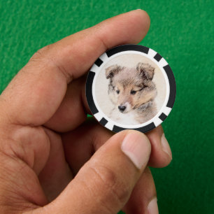 Shetland Sheepdog Puppy Malerei Original Dog Art Pokerchips