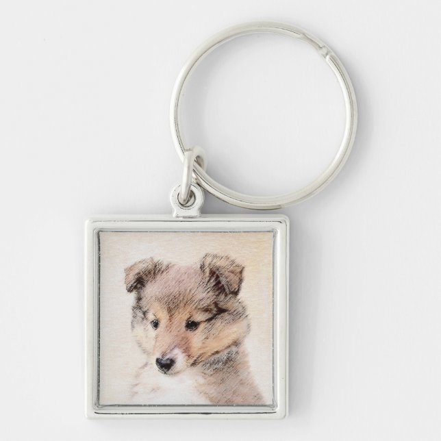 Shetland Sheepdog Puppy Malerei Original Dog Art Schlüsselanhänger (Vorne)