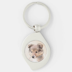 Shetland Sheepdog Puppy Malerei Original Dog Art Schlüsselanhänger