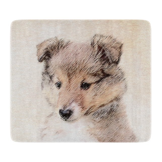 Shetland Sheepdog Puppy Malerei Original Dog Art Schneidebrett (Vorderseite)