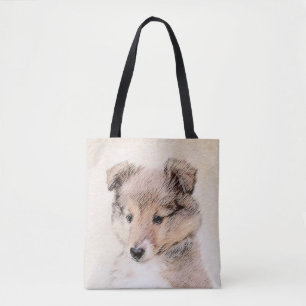 Shetland Sheepdog Puppy Malerei Original Dog Art Tasche
