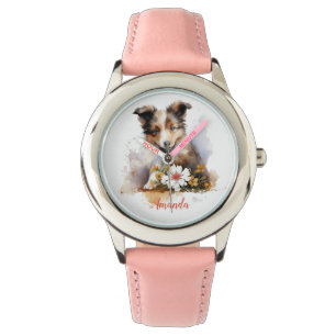 Shetland Sheepdog Puppy Pet Blume Armbanduhr