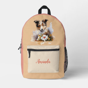 Shetland Sheepdog Puppy Pet Blume Bedruckter Rucksack