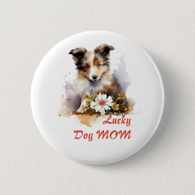 Shetland Sheepdog Puppy Pet Blume Button (Vorderseite)
