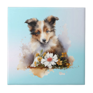 Shetland Sheepdog Puppy Pet Blume Fliese