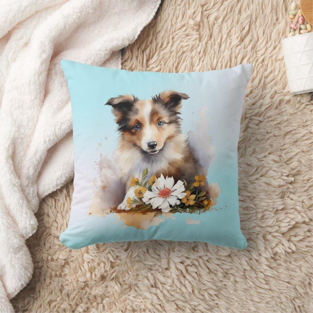 Shetland Sheepdog Puppy Pet Blume Kissen (Decke)