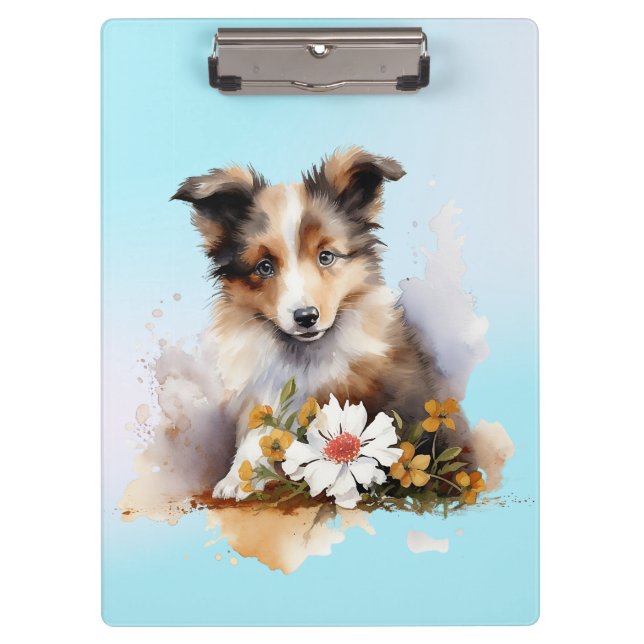 Shetland Sheepdog Puppy Pet Blume Klemmbrett (Vorderseite)