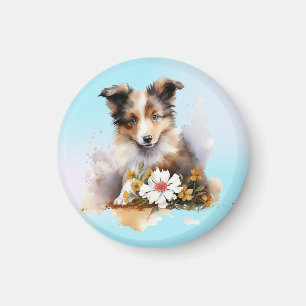 Shetland Sheepdog Puppy Pet Blume Magnet