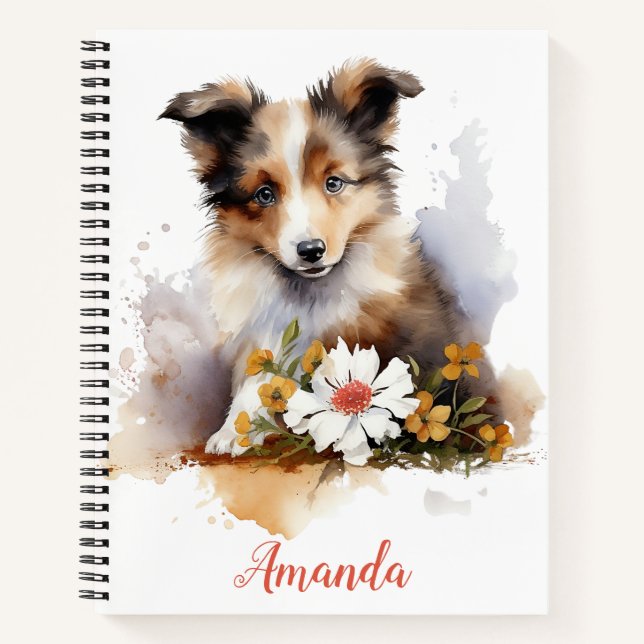 Shetland Sheepdog Puppy Pet Blume Notizbuch (Vorderseite)