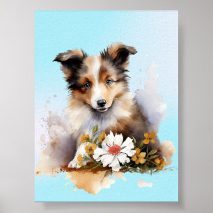 Shetland Sheepdog Puppy Pet Blume Poster
