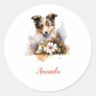 Shetland Sheepdog Puppy Pet Blume Runder Aufkleber