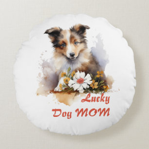 Shetland Sheepdog Puppy Pet Blume Rundes Kissen