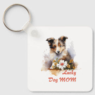 Shetland Sheepdog Puppy Pet Blume Schlüsselanhänger