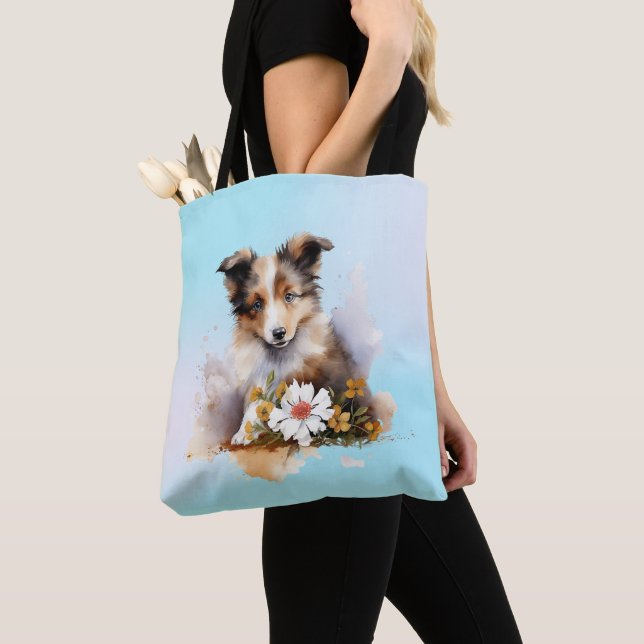 Shetland Sheepdog Puppy Pet Blume Tasche (Von Nahem)