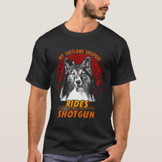 Shetland Sheepdog Rides Shotgun Halloween T-Shirt