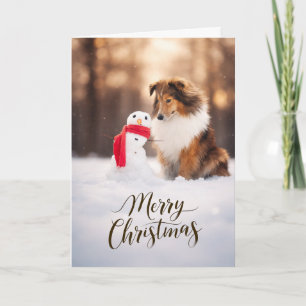 Shetland Sheepdog Schneemann Weihnachtskarte Feiertagskarte