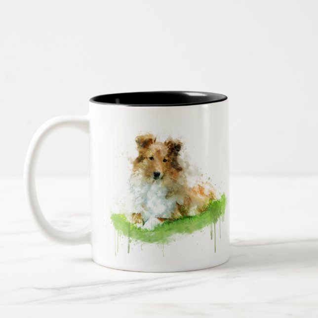 Shetland Sheepdog / shelden Zweifarbige Tasse (Links)