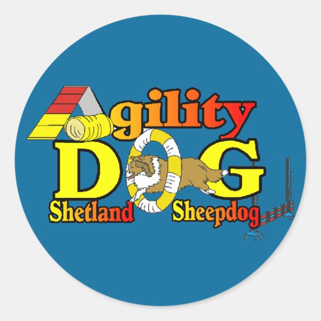 Shetland Sheepdog Sheltie Agility Runder Aufkleber (Vorderseite)