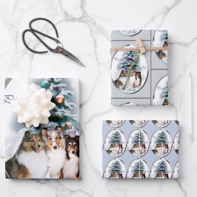 Shetland Sheepdog Sheltie Christmas Geschenkpapier Set (Vorderseite)