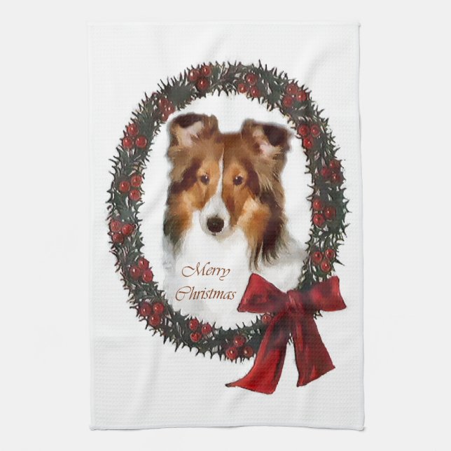 Shetland Sheepdog Sheltie Christmas Geschirrtuch (Vertikal)