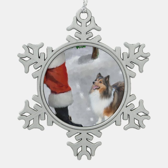 Shetland Sheepdog Sheltie Christmas Schneeflocken Zinn-Ornament (Vorderseite)