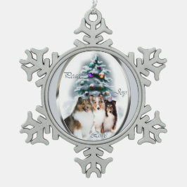 Shetland Sheepdog Sheltie Christmas Schneeflocken Zinn-Ornament