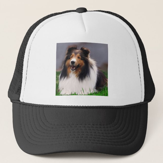 Shetland Sheepdog Sheltie Kunst Geschenke Truckerkappe (Vorderseite)