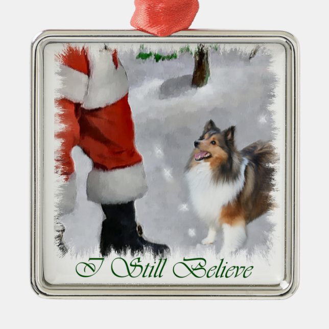 Shetland Sheepdog Sheltie Weihnachtsgeschenk Silbernes Ornament (Vorne)