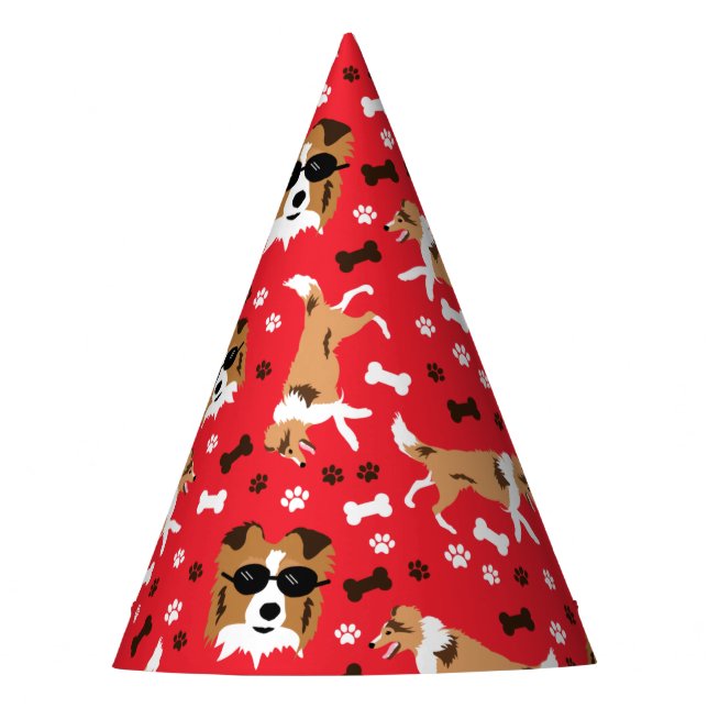 Shetland Sheepdog Shelties Pawprint Muster Partyhütchen (Vorderseite)