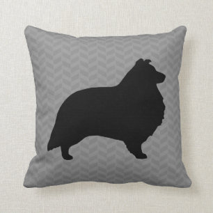 Shetland Sheepdog Silhouette Grau-Herringbone Kissen
