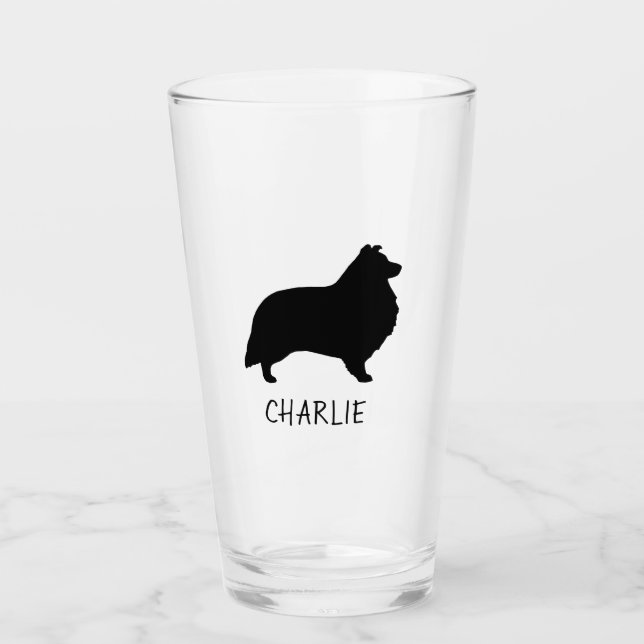 Shetland Sheepdog Silhouette Sheltie Dog Custom Glas (Vorderseite)