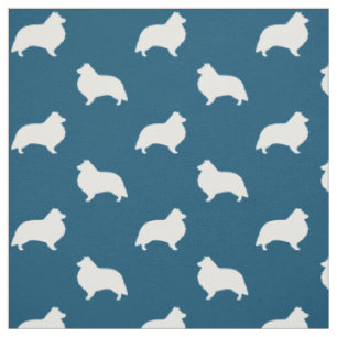 Shetland Sheepdog Silhouetten Blau und Weiß Stoff