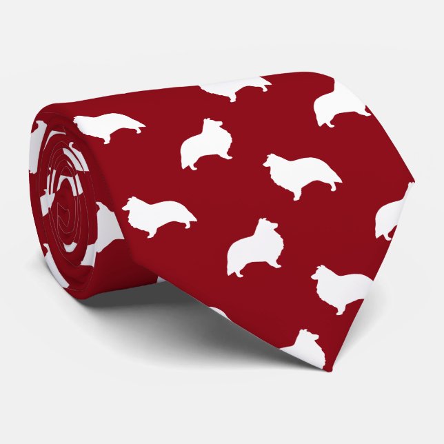 Shetland Sheepdog Silhouetten Pattern Sheltie Hund Krawatte (Gerollt)