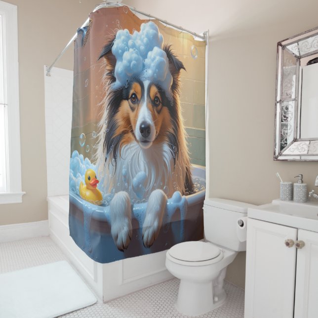 Shetland Sheepdog Sloppy Sleepy Niedlich Funny Fun Duschvorhang (Beispiel)
