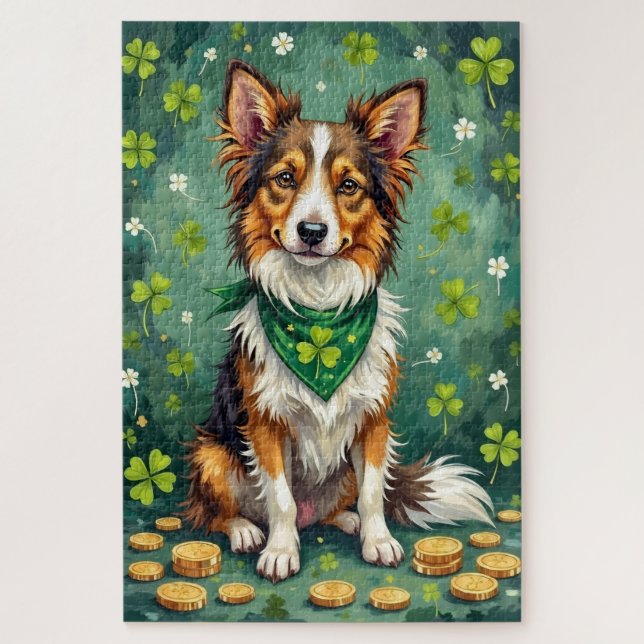 Shetland Sheepdog St Patrick’s Day Lucky Dog (Vertikal)